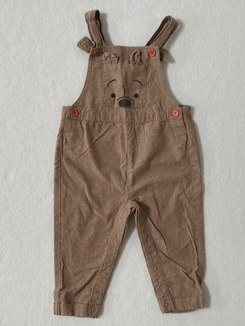 Disney Baby Winnie the Pooh Brown Overalls Romper Embroidered Pooh Unisex 24 mon
